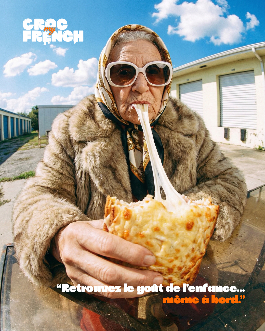Une voyageuse savoure son CrocMyFrench dans la gare
